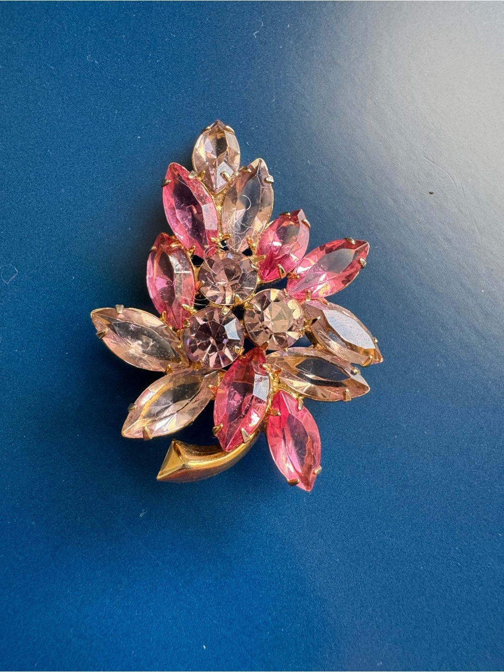 Vintage Julianna Pink and Light Pink Crystal Flower Brooch